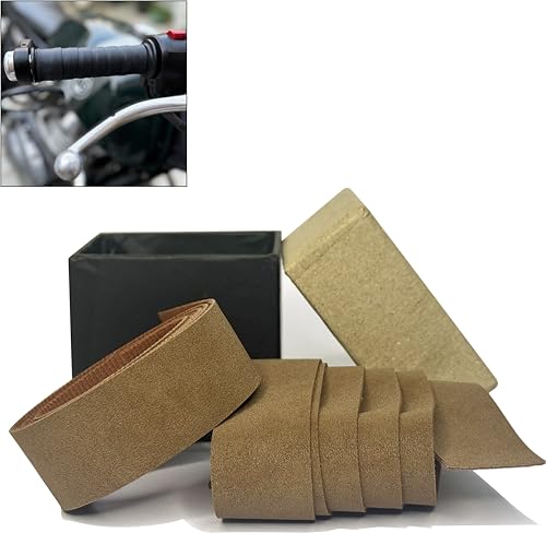 Image of The Grit Co. Leather Grip Wrap for Royal Enfiield, Triumph, KTM, TVS, etc. | Motorcycle Handle bar Grips - Bike Handlebar Universal Grips (Mocha Brown)