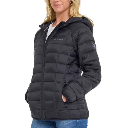 Spyder Packable Puffer Jacket Womens with Hood, Lightweight Full Zip Winter Quilted Womens Puffer Coat