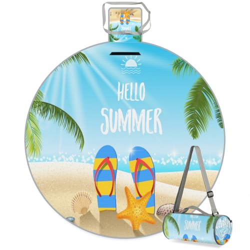 Shimoshe Summer Beach Starfish Picnic Outdoor Blanket Foldable Waterproof Sandproof Beach Blanket Portable Water-Resistant Round Picnic Mat for Travel Camping Park Lawn