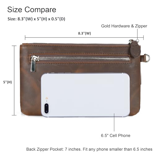 befen Women's Genuine Italian Leather Wristlet Clutch Wallet Purse, Gold Zipper (Brown - Crazy Horse Leather) - Thumbnail 5