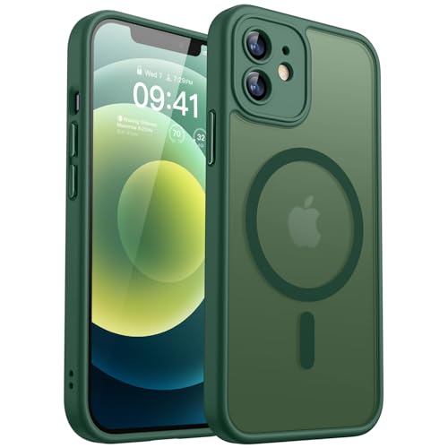 CANSHN iPhone 12 mini 用 ケース Magsafe対応 カメラ周辺保護 ワイヤレス充電 あいふおん 12 mini 用 ケース 耐衝撃 エアガードコーナー 傷つき防止 指紋防止 リング マグネット搭載 半透明マット仕上げ アイフォン 12 mini 用 カバー- ディープグリーン
