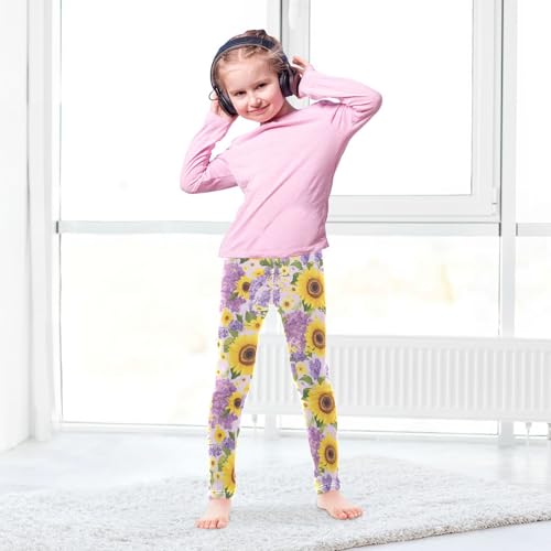 Sunflowers Lilac Girls' Leggings Toddler Doodles Flower Kids Yoga Pants Dance Active Tights 4T4