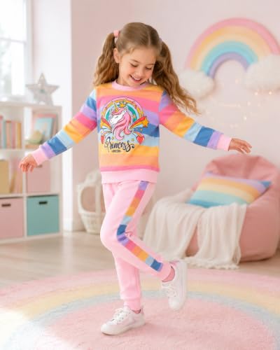 Image of Little Girls 2 Piece Outfits Ruffle Sleeve Unicorn Sweatshirts Top and Leggings Set School Outfits Kids Clothing Set