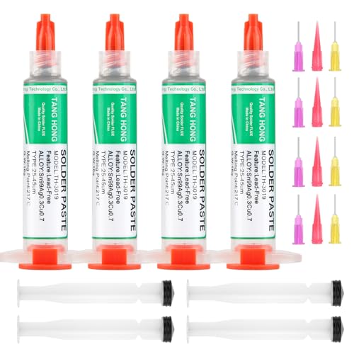 TANG HONG TH-3019 Bleifreies Lötpaste Sn99/Ag0 3/Cu0 7 Spritzen-Lötpaste Hochtemperatur-Lötpaste 217C Geeignet für PCB BGA- und SMT-Lötung (5ML/4 Stück)