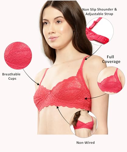 Image of LEADING LADY Women Bra | Non Padded | Non Wired | Full Coverage | T-Shirt Bra | Lace Style Adjustable Straps | Every Day Bra