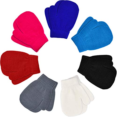 7 Pairs Toddler Unisex Kid Gloves Stretch Full Finger Mittens Winter Warm Knitted Gloves for Baby Boys and Girls Christmas Giving(5-10 Years Size)