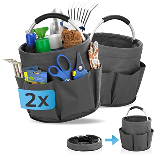 Housekeeps Gartentasche für Gartengeräte, platzsparende Tasche zur Gartenwerkzeug Aufbewahrung, Faltbare Garten Werkzeugtasche mit gepolstertem Tragegriff, Universal Garten Caddy, Anthrazit, 2er-Set Cover