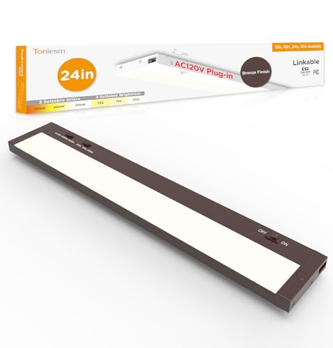 Image of Under Cabinet Lighting Plug in,14W 120V 3 Color 3000K /4000K /5000K,3 Brightness,Super Bright,Ultra Thin Under Counter Lights for Kitchen,Linkable LED Cabinet Light(24inch,Bronze,1Pack)