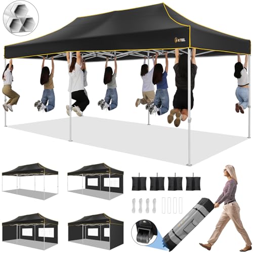 Image of Hoteel 10x20 Heavy Duty Pop Up Canopy Tent with 4 Sidewalls, Black
