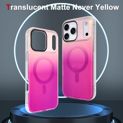 Image of AIGOMARA Magnetic Case for iPhone 17 Pro, Compatible with Magsafe, Fluorescent Iridescent Case for Women Girls, Shockproof Translucent Matte Protective Cover 6.3 Inch 2025, Pink Purple