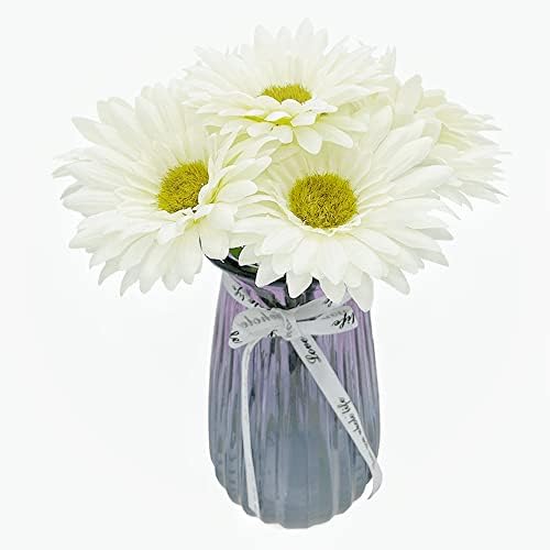 DSforG 16PCS Gerbera Daisy Silk Flowers Artificial Flowers Artificial Daisy Fake Flowers Bouquet for Wedding Bridal Bouquet Party Home Kitchen（White）