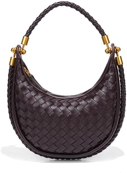 Suede Hobo Bag for Women Hand-Woven Bag Made of Suede Fabric Casual Tote Bag (Moon-Chocolate)
