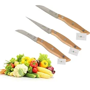 Jaity Multipurpose Fruit and Vegetable Carving Knife Wooden Handle, Set of 3