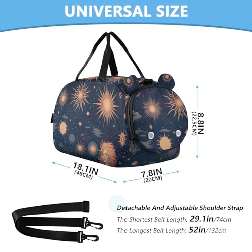 Sun Moon Stars Duffle Bag for Girl, Sports Duffle Gym Bags with Shoe Compartment, Personalized Overnight Bag Travel Weekender for Kids2