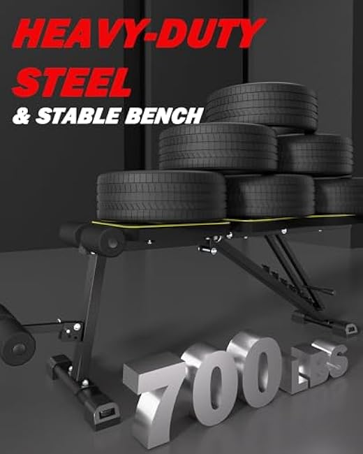 Adjustable Weight Bench Workout Bench for Home Gym, Foldable Workout Bench 700LBS Weight Capacity for Full Body Strength Training,Incline Flat Decline Sit-up Bench (2 Resistance Bands)