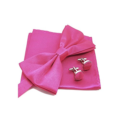 Noeud-papillon rose-fuchsia de cérémonie avec pochette fine et boutonnières