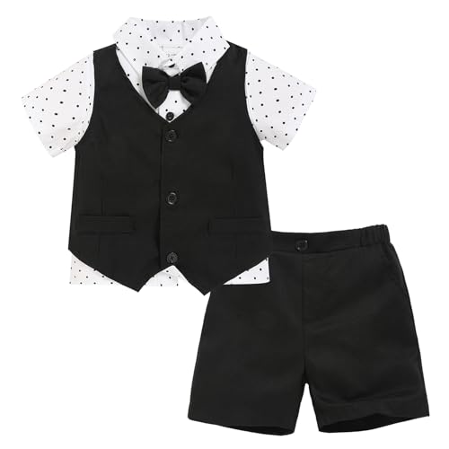 GRNSHTS - Toddler Boy Gentleman Outfits - 3Pcs Formal Suit Set with Dots Bowtie Shirt, Vest, and Shorts - Black, 2-3T - Best Deal on Amazon