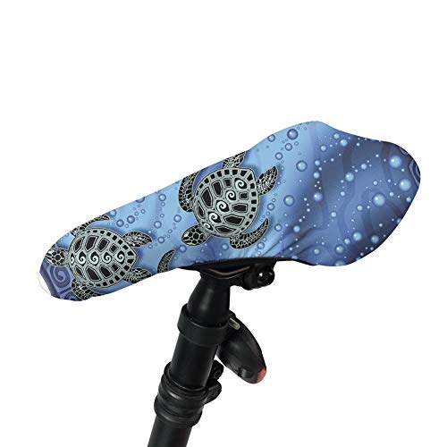 Pizding Housse de selle de vélo anti-poussière anti-rayures pour la plupart des selles de vélo Bleu Bohème Tortue Cover