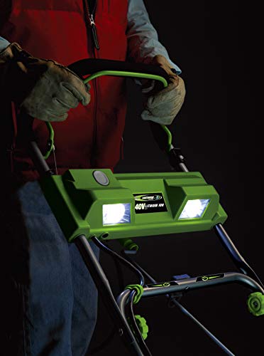 Earthwise SN74018 Cordless Electric 40-Volt 4Ah Brushless Motor, 18-Inch Snow Thrower, 500lbs/Minute, With LED spotlight (Battery and Charger Included), Black/Green