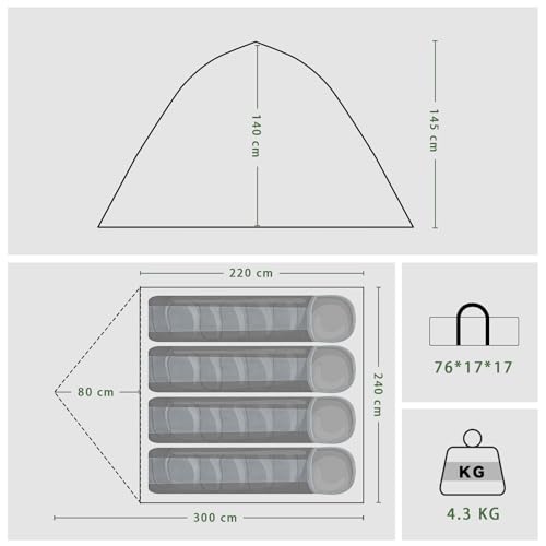 Camping Zelt Pop Up Zelte 2-4 Personen 300x240x145 cm PU5000 Doppelschicht Automatisches Sofortzelt Wasserdicht Winddicht Wurfzelt Tunnelzelt Campingzelt 01 04 V2 vélo Fahrrad – Bild 3