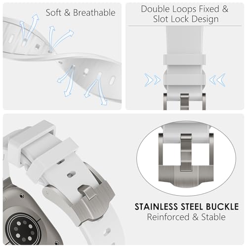 WINGLE 49mm 46mm 45mm 44mm 42mm(series 3) for Apple Watch Strap,Liquid Silicone Rubber Strap Replacement band for iWatch Ultra 3/Ultra 2 1/SE 3 2 1/Series 11 10 9 8 7 6 5 4 3 2 1,Titanium/White - Image 3
