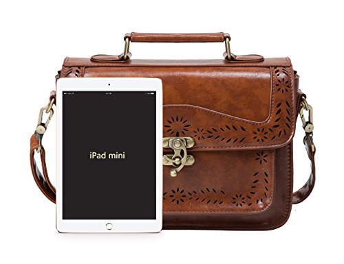 ECOSUSI Fashion Girl's Faux Leather Satchel Purse Small School Messenger Bag Work Cross-body Bag (Brown)