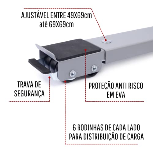 Suporte Aço com Rodinhas Para Geladeira Secadora Fogão Maquina de Lavar