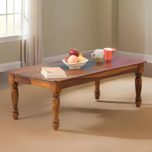 Image of SHIKHA WOOD CRAFT Solid Sheesham Wood Rectangle Center Coffee Table | Multipurpose Space-Saving Wooden Teapoy Furniture for Living Room, Office, Hotels, and Home (Honey Finish)