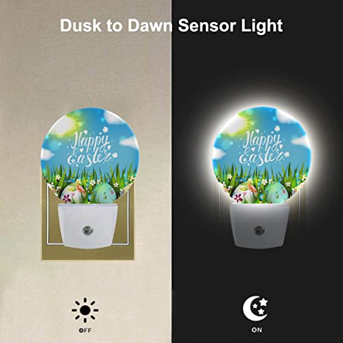 Image of EKOBLA Easter Night Light, Colorful Egg on Green Grass Night Lights Plug Into Wall with Auto Sensor for All Ages