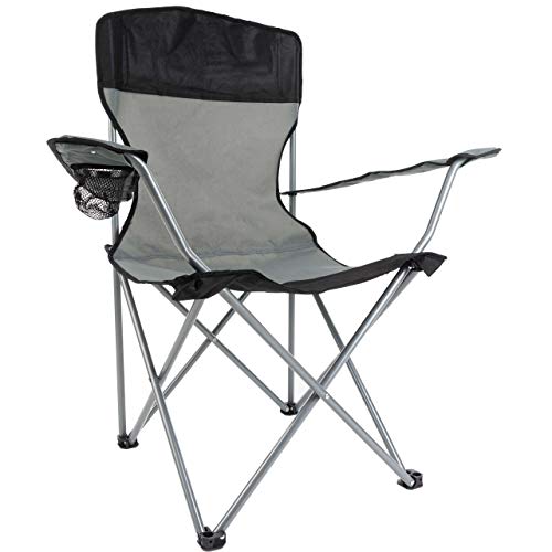Preisvergleich Produktbild Anaterra Campingstuhl, Faltstuhl, Angelstuhl mit Armlehne, Getränkehalter und hoher Rückenlehne, schwarz / grau