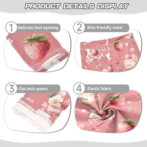 Strawberry Cake Bow Girls Leggings Ultra Soft Compression Yoga Gym Pants for Kids 4-10T3
