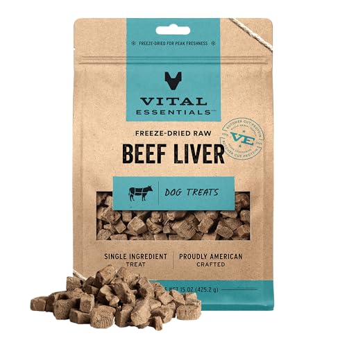 Vital Essentials Beef Liver Dog Treats, 15 oz | Freeze-Dried Raw | Single Ingredient | Premium Quality High Protein Training Treats | Grain Free, Gluten Free, Filler Free