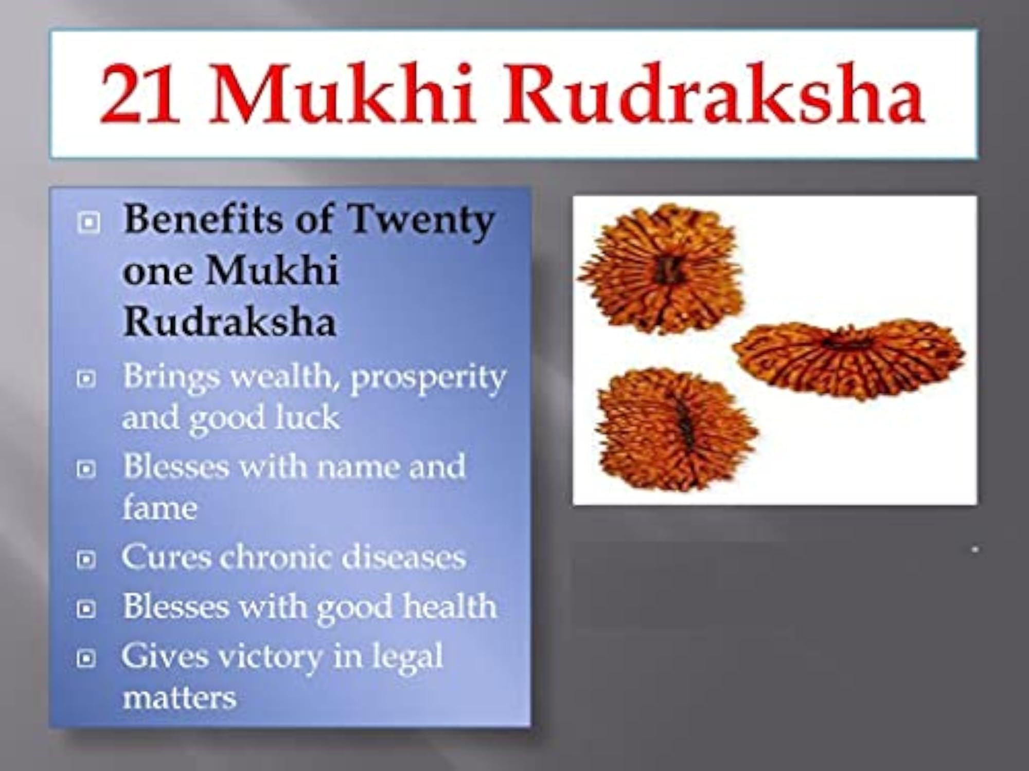 21 Mukhi Rudraksha Pure Energized Bead, Lab Certified