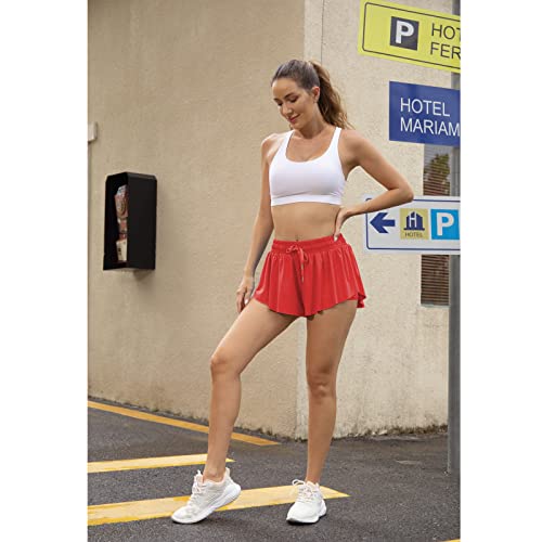 Image of Flowy Athletic Shorts for Women Running Tennis Butterfly Shorts Girls 2-in-1 Double Layer Quick-Drying Comfy Shorts