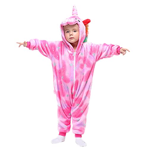 Tirgerca Pyjamas Onesie Licorne Enfant,Unisexe Costume Cosplay Pyjamas Onesie Combinaison Pyjama l'hiver pour Carnival Halloween Déguisement Animaux 5-12 Ans Fille Cover