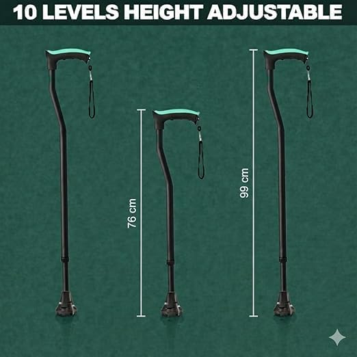 Image of MCP Jindal Premium Height Adjustable Walking Stick (Black) (Thunderbolt-Dynamo-Black)