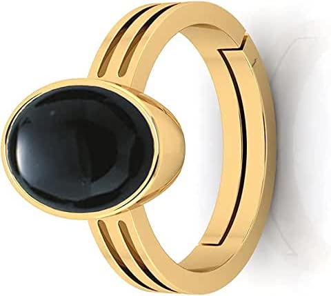 Anello regolabile in onice nero naturale certificato al 100% da 5,25 ratti/4,00 carati (Sulemani Hakik placcato in oro, 100% gemma certificata da laboratorio (top AAA+), qualità per uomini e donne