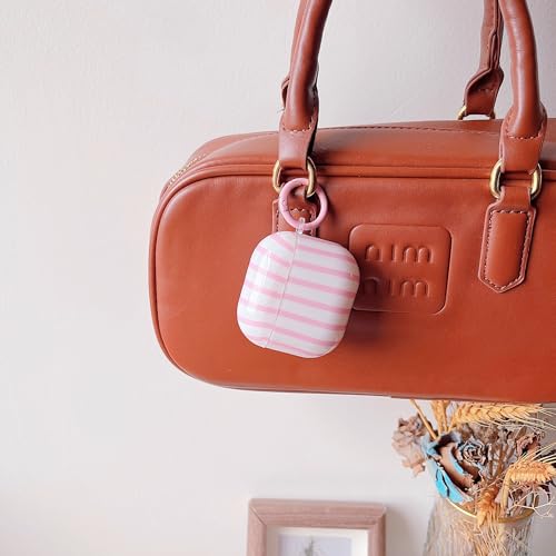 Image of MINSCOSE for AirPods 4 Clear Case,Cute Striped Aesthetic Pattern Design with Girly Keychain Ring,Soft TPU Protective Shockproof Cover with Cleaner Kit for Girls Women for Airpods 4-Pink