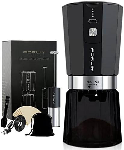 FORLIM Cordless Electric Burr Coffee Grinder, Small Portable Coffee Bean Slow Grinder Machine, 2 x 800mAh Battery USB Type-C Rechargeable, with Multiple Grind Settings, 50g (with Travel Bag), Black