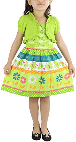 Image of ToBeInStyle Girls Two Piece Short Sleeve Dress and Matching Bolero Crop Cardigan Assorted Prints Cotton Blend Summer Outfit