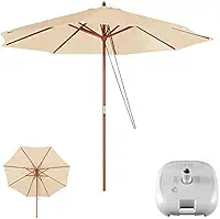 Kit Ombrelone Madeira 3 Metros Guarda Sol Sombreiro + Base Plástica - Mor - Bege