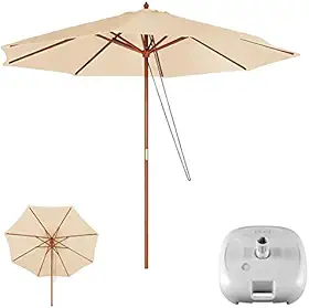 Kit Ombrelone Madeira 3 Metros Guarda Sol Sombreiro + Base Plástica - Mor - Bege