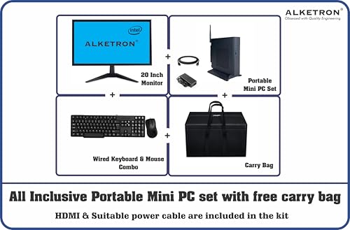 Image of ALKETRON Portable Mini Desktop PC with 20 inch Display; WiFi & Bluetooth; 128GB M.2 SSD-4GB RAM-windows11 & MS Office-1Year Warranty-Free Carry Bag(Student Mini Edition - Full Set)
