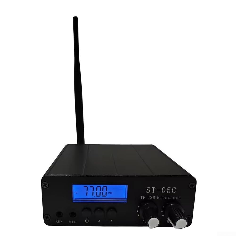 ST-05C FM-Sender, 20/200-MW Einstellbare Leistung, PLL, 77–108 MHz | PLL-Synthese für Rundfunkübertragungen mit BNC-Schnittstelle, USB-TF- und AUX-Mikrofoneingang für Studioaufnahmen