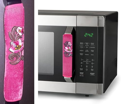 Image of Velvet Multipurpose 11 inchx6 inch 3 Layer Handle Cover for Fridge, Microwave, Oven, Door -Soft & Washable Handle Protector for Single /Double Door Suitable for All Brands-Pink-Pack of 2