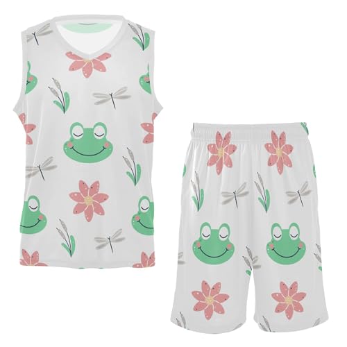 Foiosoh Rãs Flores Padrão Meninos Basquete Jersey Respirável Meninos Roupas Curtas PP-GGG, Estampa d