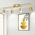 Fondiiz 4 Ways Track Lighting, Rotatable Heads Track Light, Track Lighting Fixtures Ceiling with Foldable Light Arms, Modern Gold Track Lighting for Kitchen, Living Room, Hallway(Bulbs Not Included)