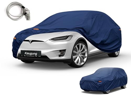 Image of Kaugung Custom Fit SUV Car Cover for Tesla Model X (2015-2026), Heavy Duty Waterproof All Weather Outdoor Protection, Breathable Full Exterior Cover with Vent, Rain Sun Snow UV Proof