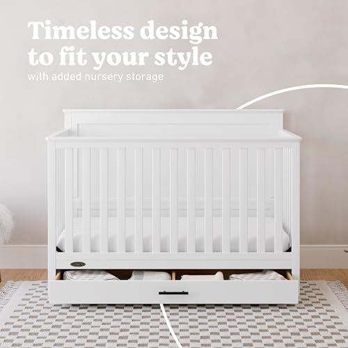 Image of Graco Tristan 5-in-1 Convertible Crib with Drawer (White) - GREENGUARD Gold Certified, Fits Standard Crib Mattress, Premium Handle, Converts to Toddler Bed, Daybed, and Full-Size Bed