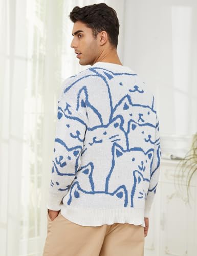 Gihuo Mens Graphic Pullover Sweaters Vintage Loose Sweaters Crewneck Long Sleeve Knitwear Cute Argyle Print Knit Top4